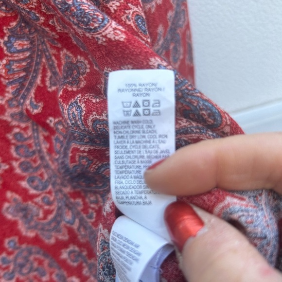 Lucky brand peasant top S paisley print red/blue tasseled boho hippie pleated - Picture 8 of 11